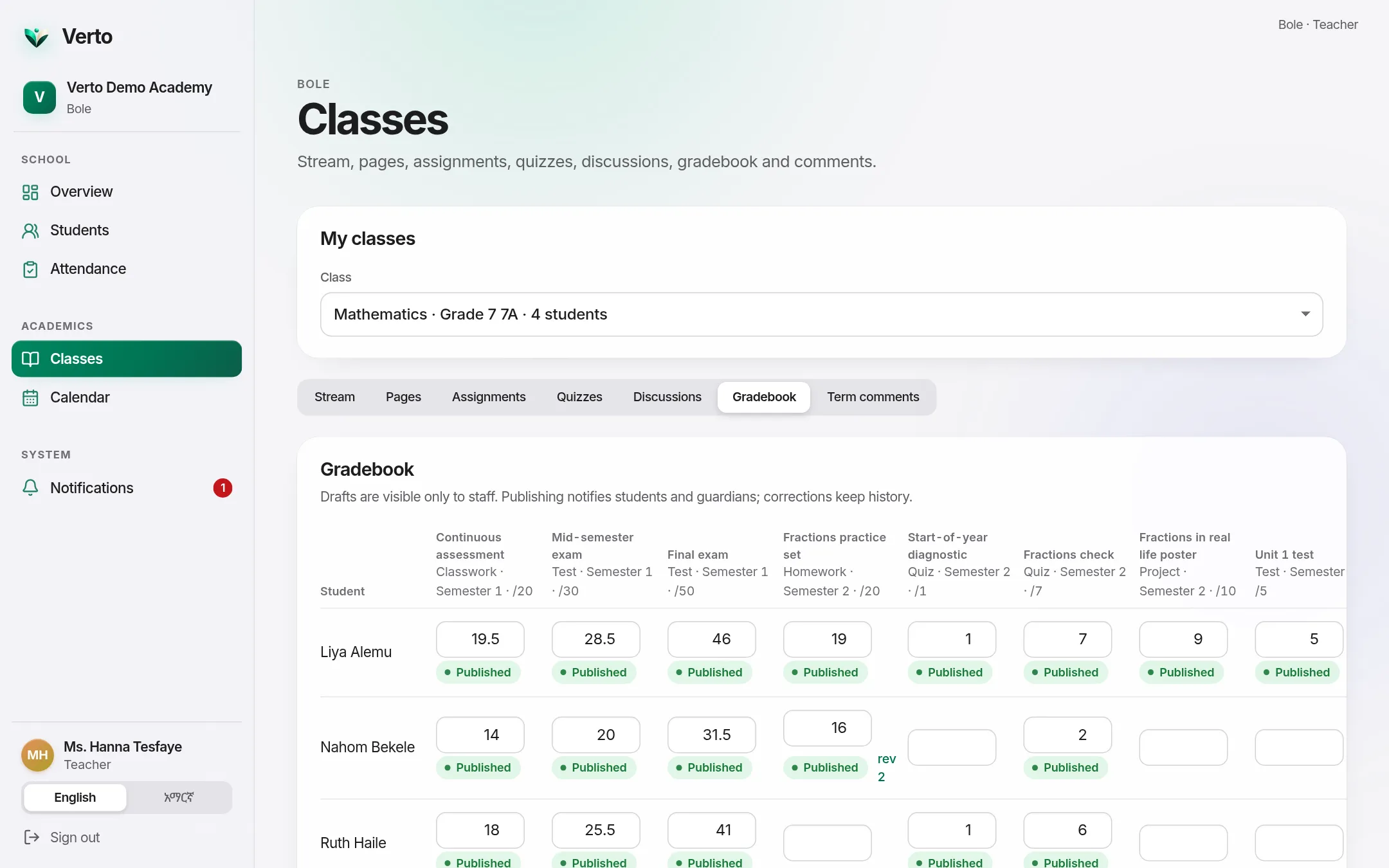 A gradebook with a memory.
